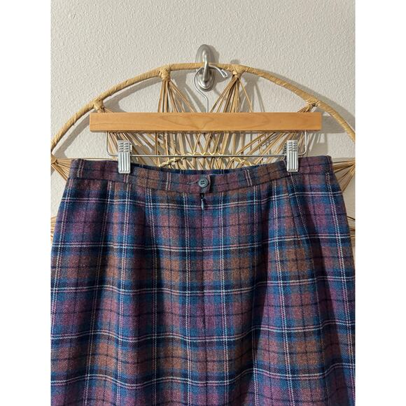 Vintage 90s Pendleton Plaid Wool Skirt w/ Pockets Blue Purple Petites Sz 14P - Picture 8 of 10